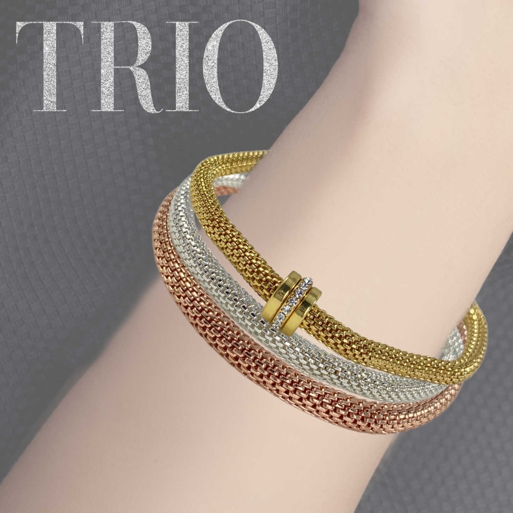 Mesh Chain Stretch Trio Silver/Gold/Rose Gold